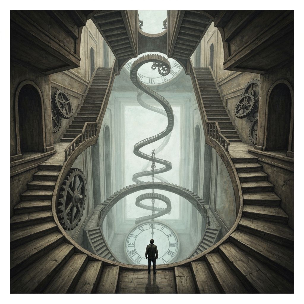 Escher-esque Clock Tower Interior with Lone Figure