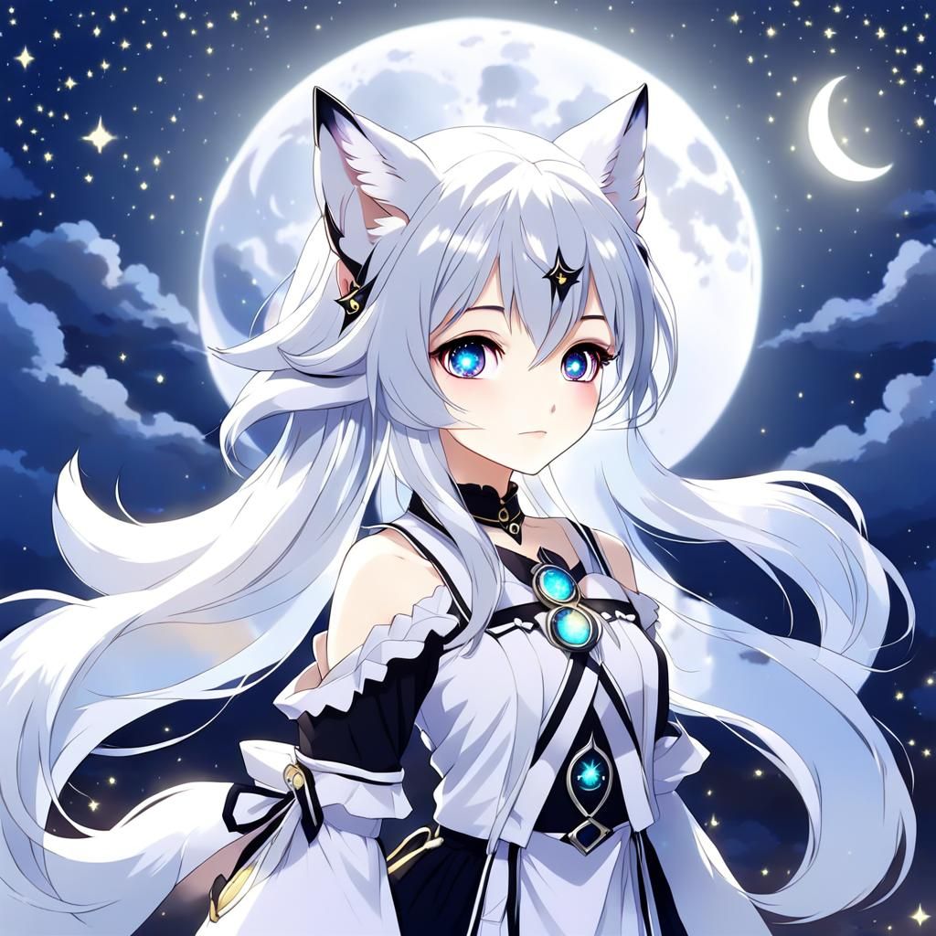 Anime Fox Girl with Moonlight Hair