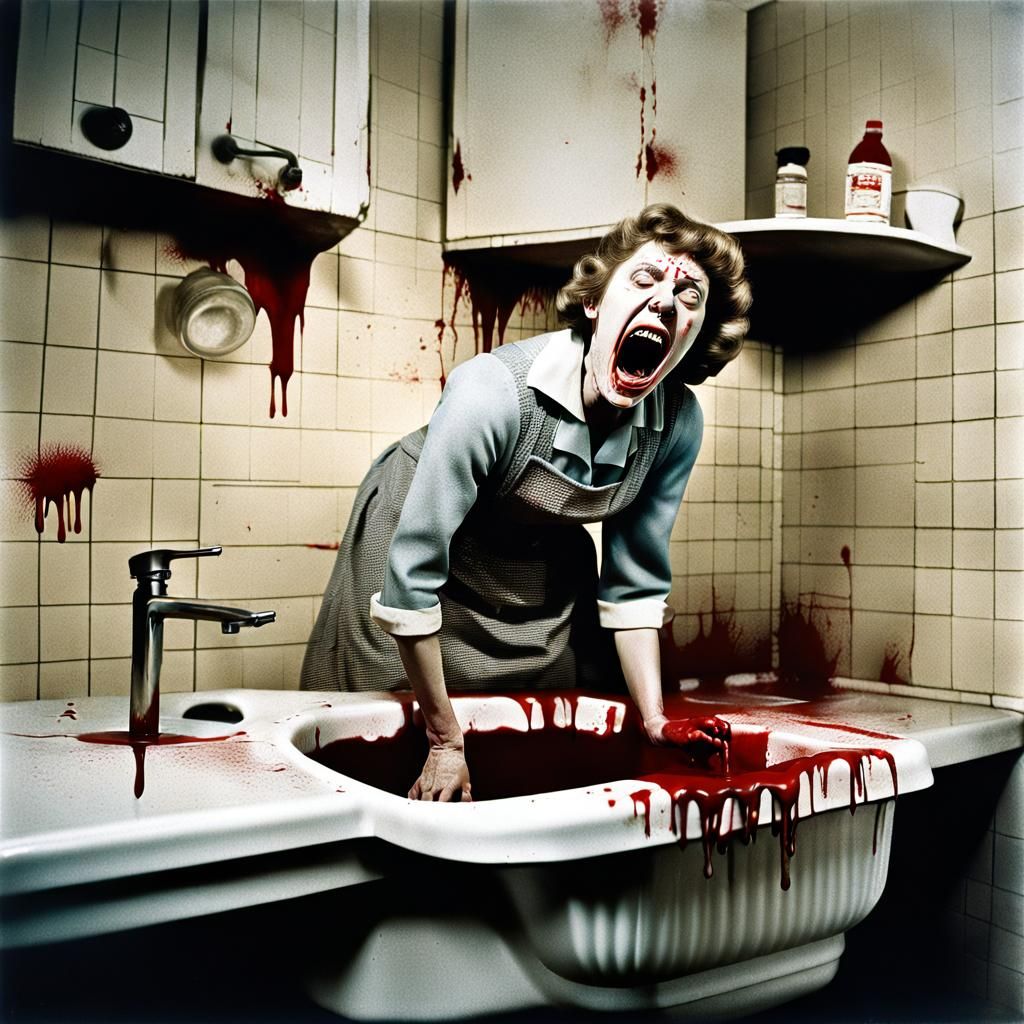 Disturbing Photo of Woman Screaming Over Bloody Sink