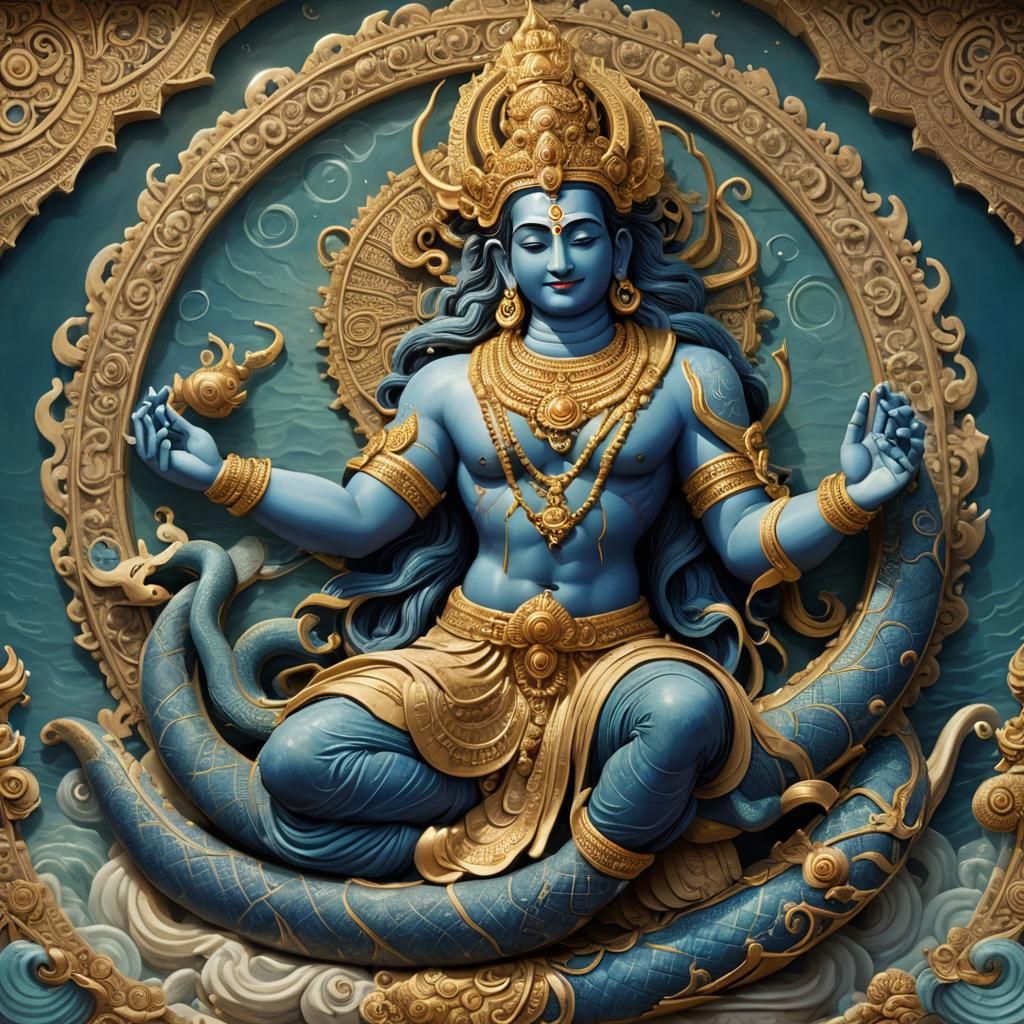 Vishnu Reclining on Sheshnag in Ocean of Milk