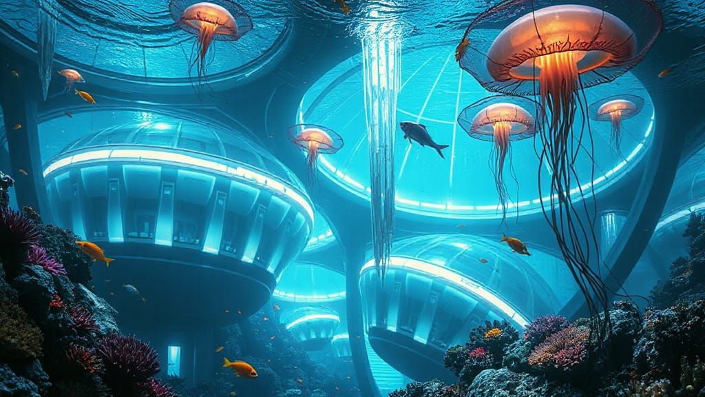Surreal Underwater Metropolis Blends Organic and High-Tech A...