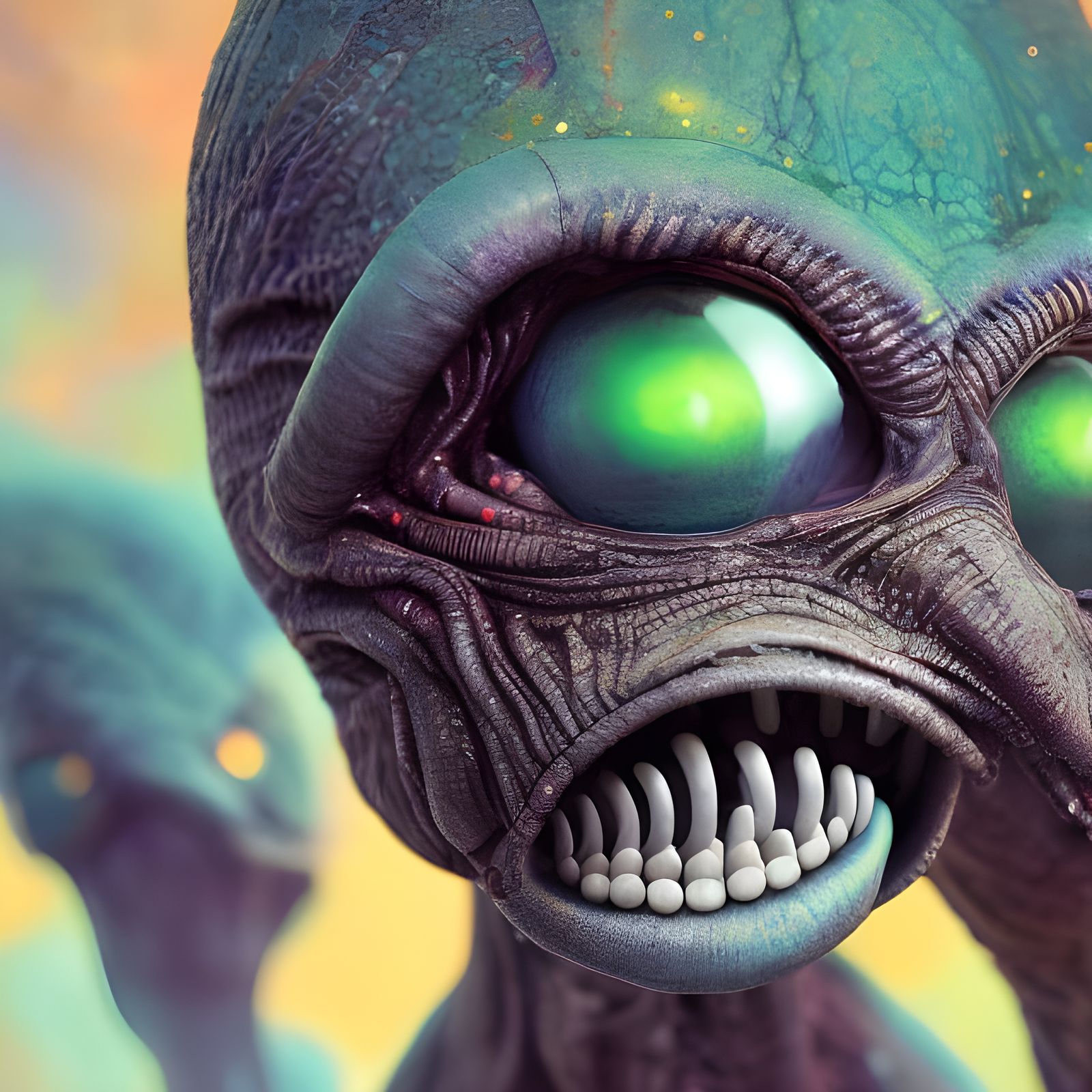 Hyperrealistic Alien Portrait with Bokeh and Particles