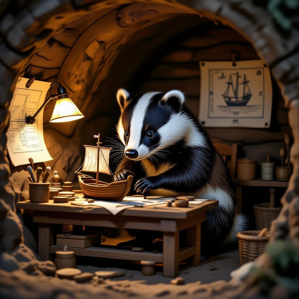 Badger Crafts Miniature Ship in Cozy Burrow