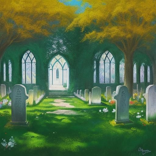 Sunlit Cemetery in Abstract Art Style