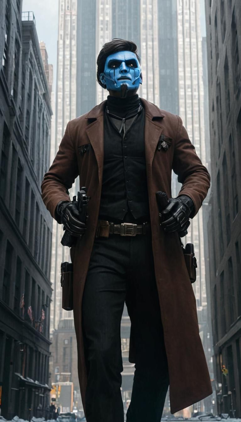 Cyberpunk Gunfighter in Modern City Film Still