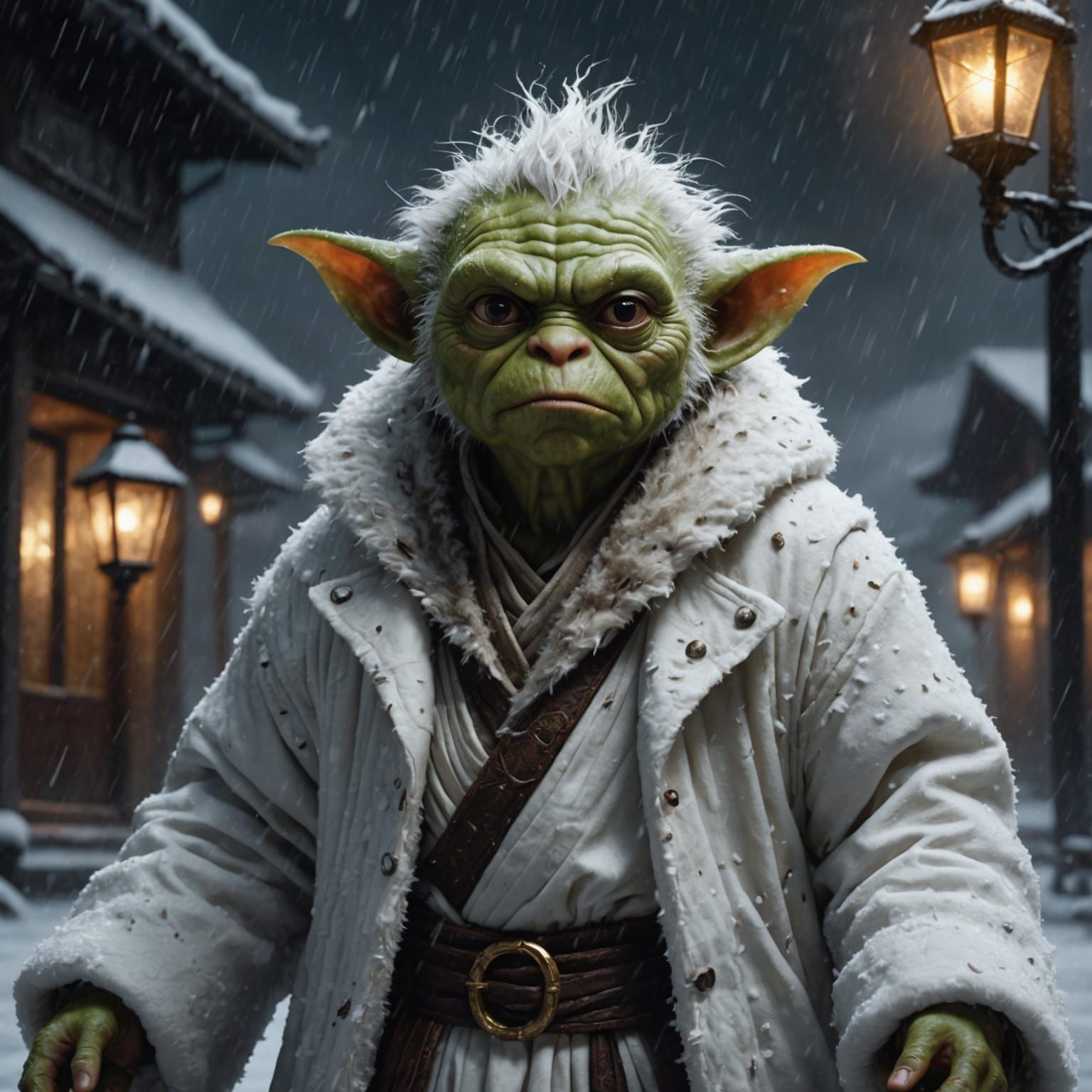 Gremlin Monk in Snowstorm, Matte Painting