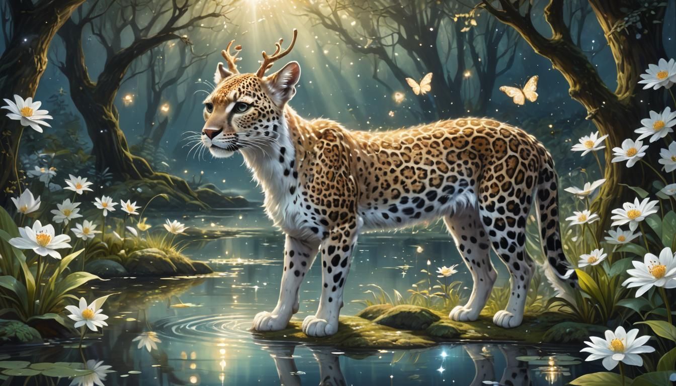 Glowing Fairy Leopard in Fantasy Forest