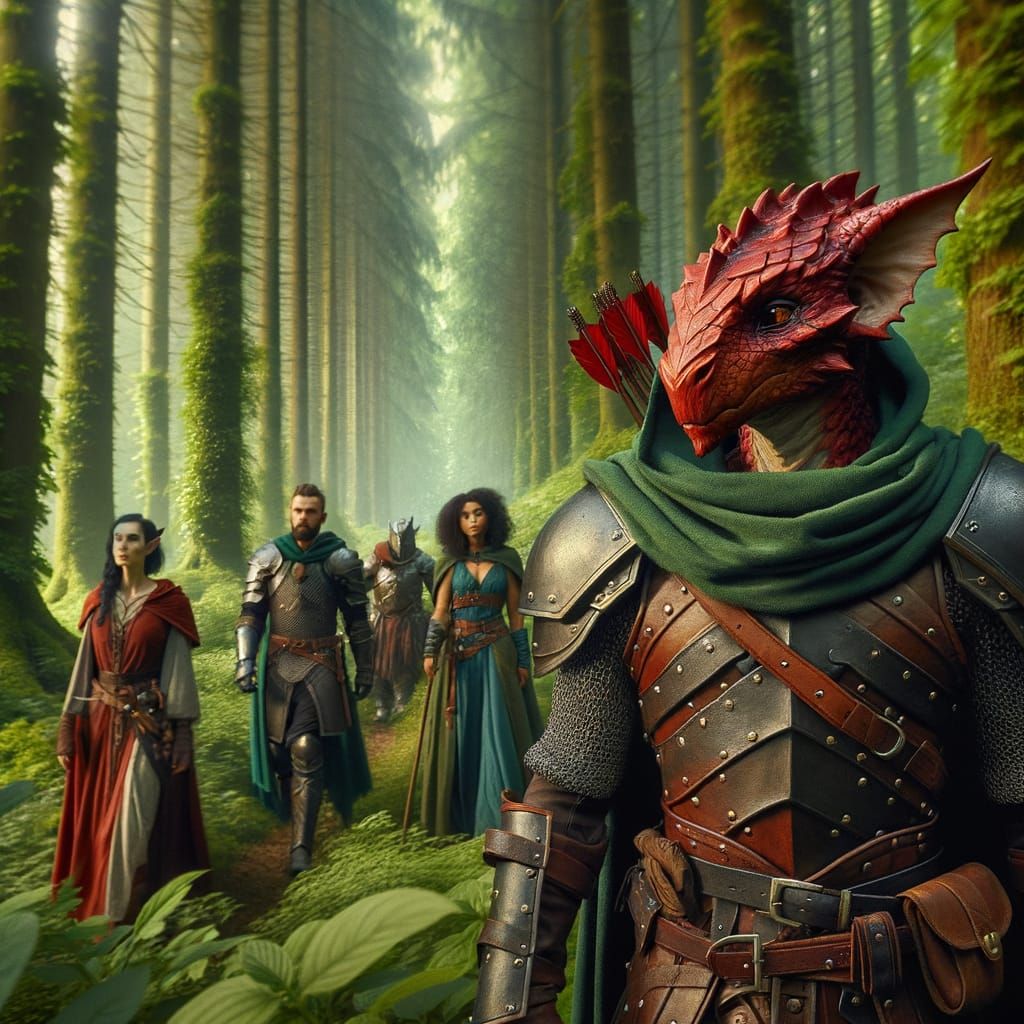 Kobold Adventurer Leads a Diverse Party Through Verdant Fore...