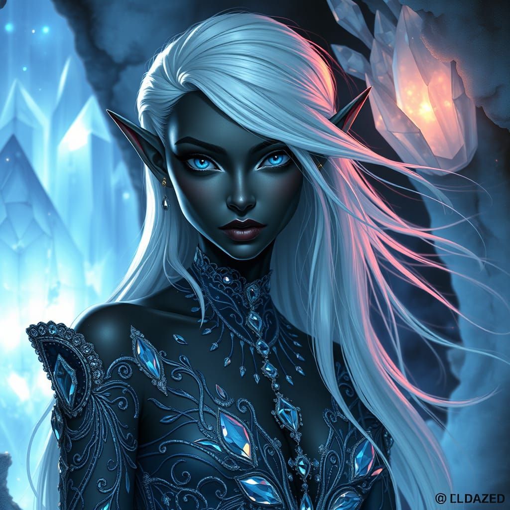 Ethereal Onyx Elf in Iridescent Opal Hues