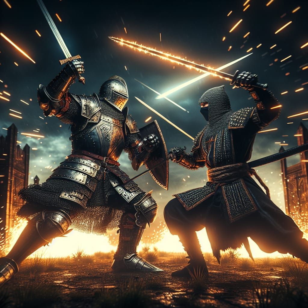 Knight vs Ninja: Epic Battle Under Dark Skies
