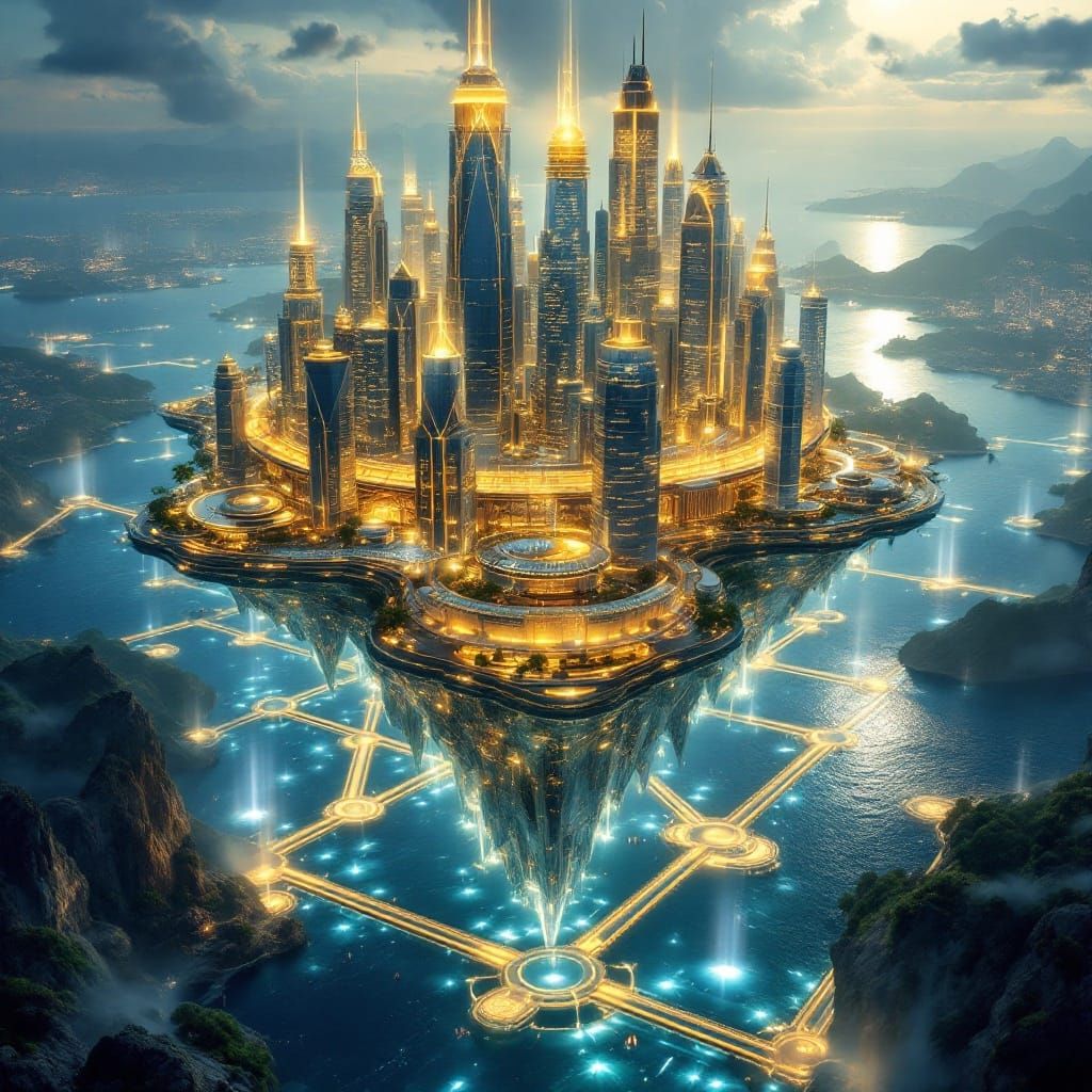 Crystal City Radiates Golden Glow in Ethereal Harmony