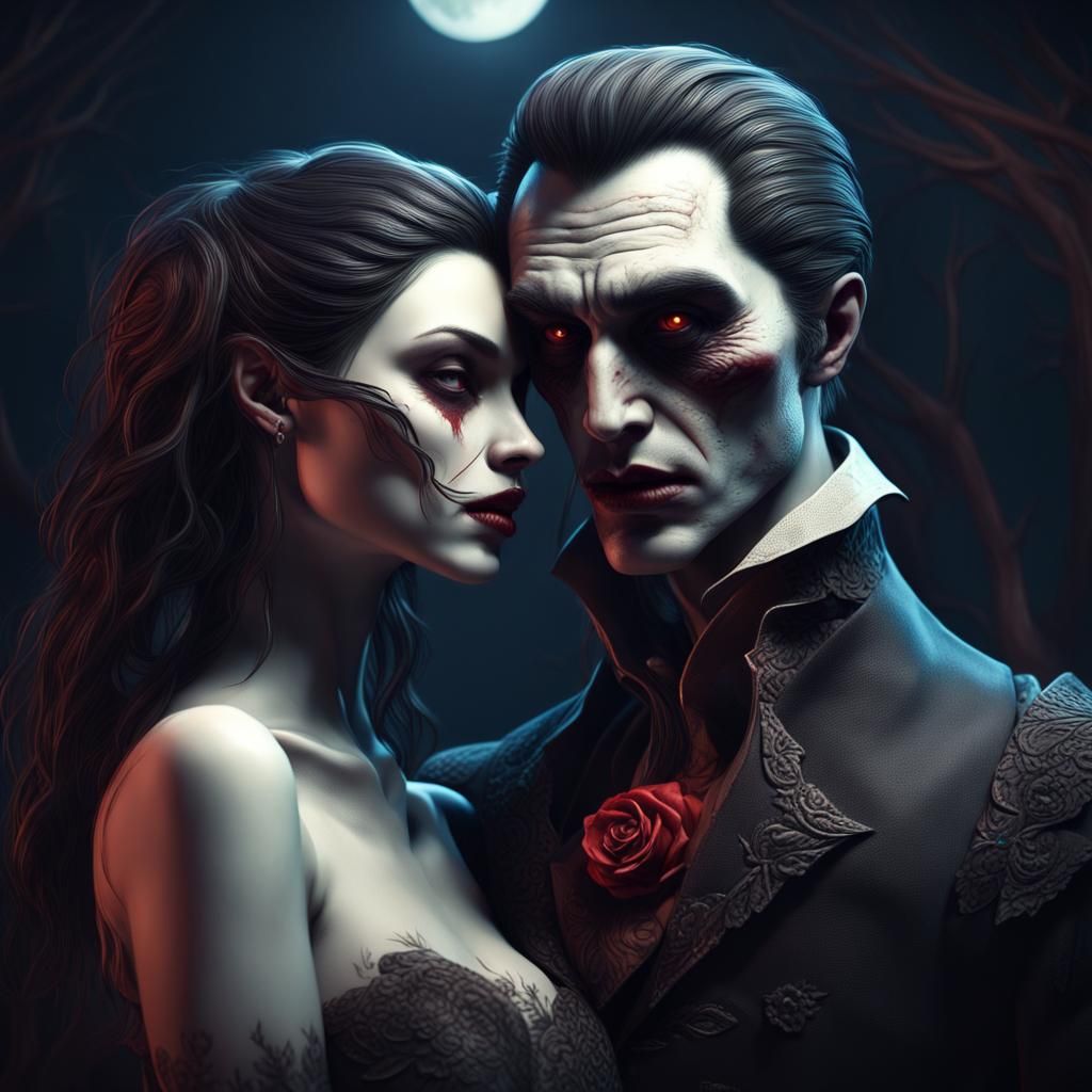 Creepy Vampire Couple in Dark Art Style