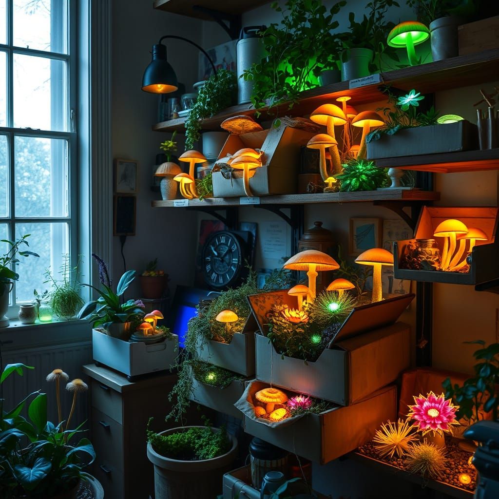 Artist's Studio with Bioluminescent Flora
