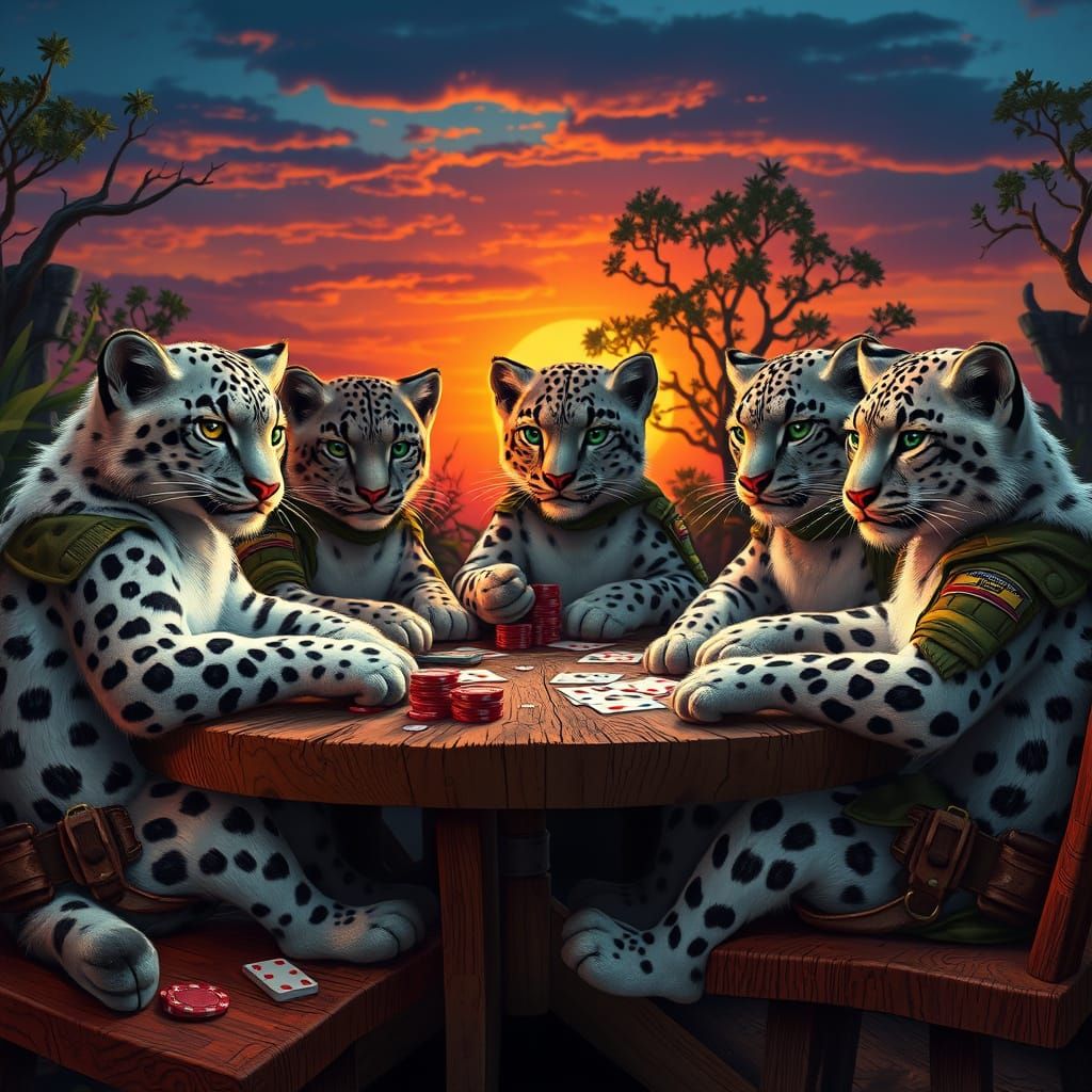 Furry Snow Leopards in Poker Charity Boot Camp Scene