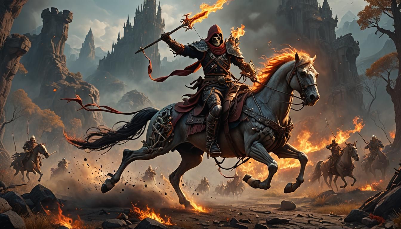 Flaming Skull Skeleton Archer Horseman in Battle