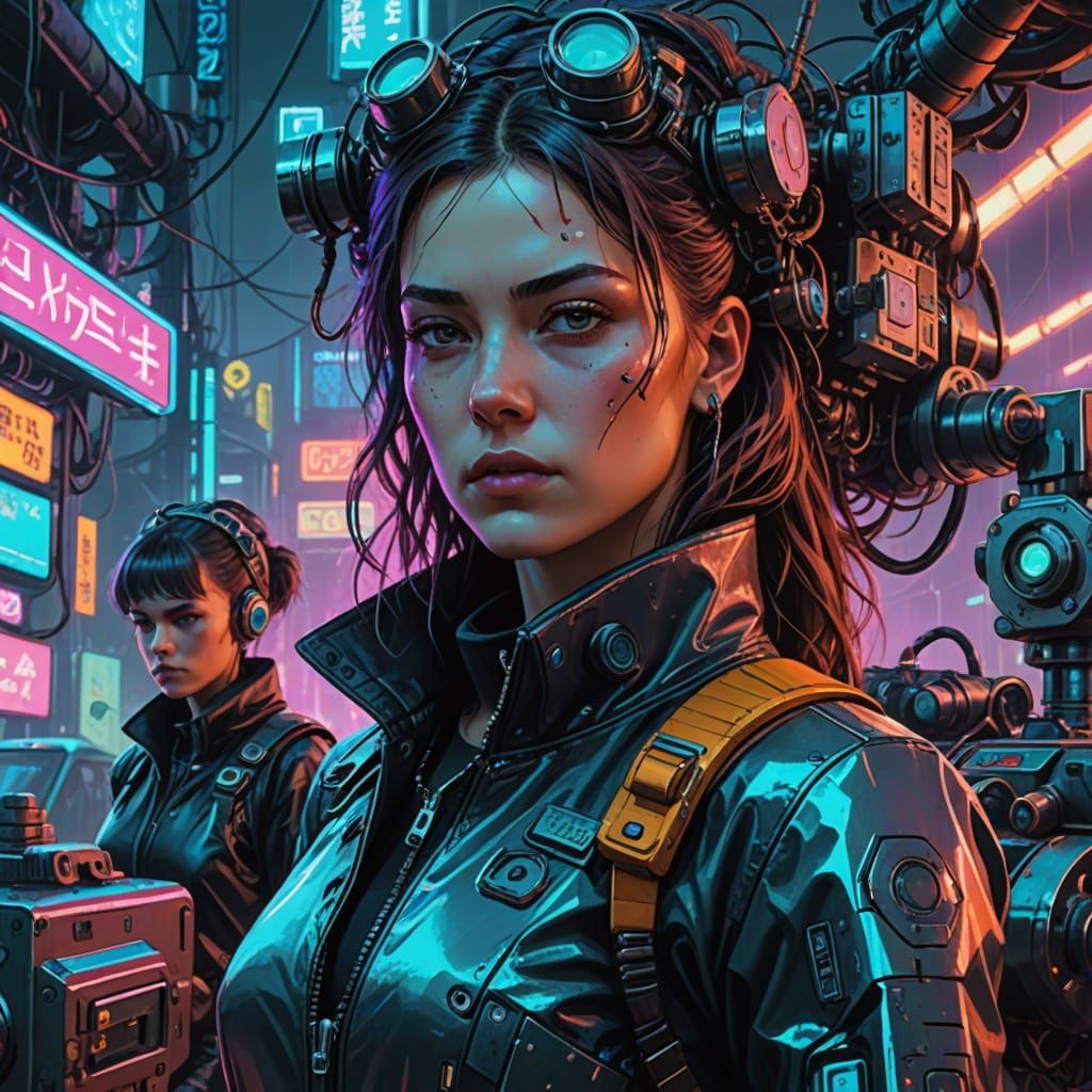 Victorian Punk Woman in Cyberpunk Magazine Cover