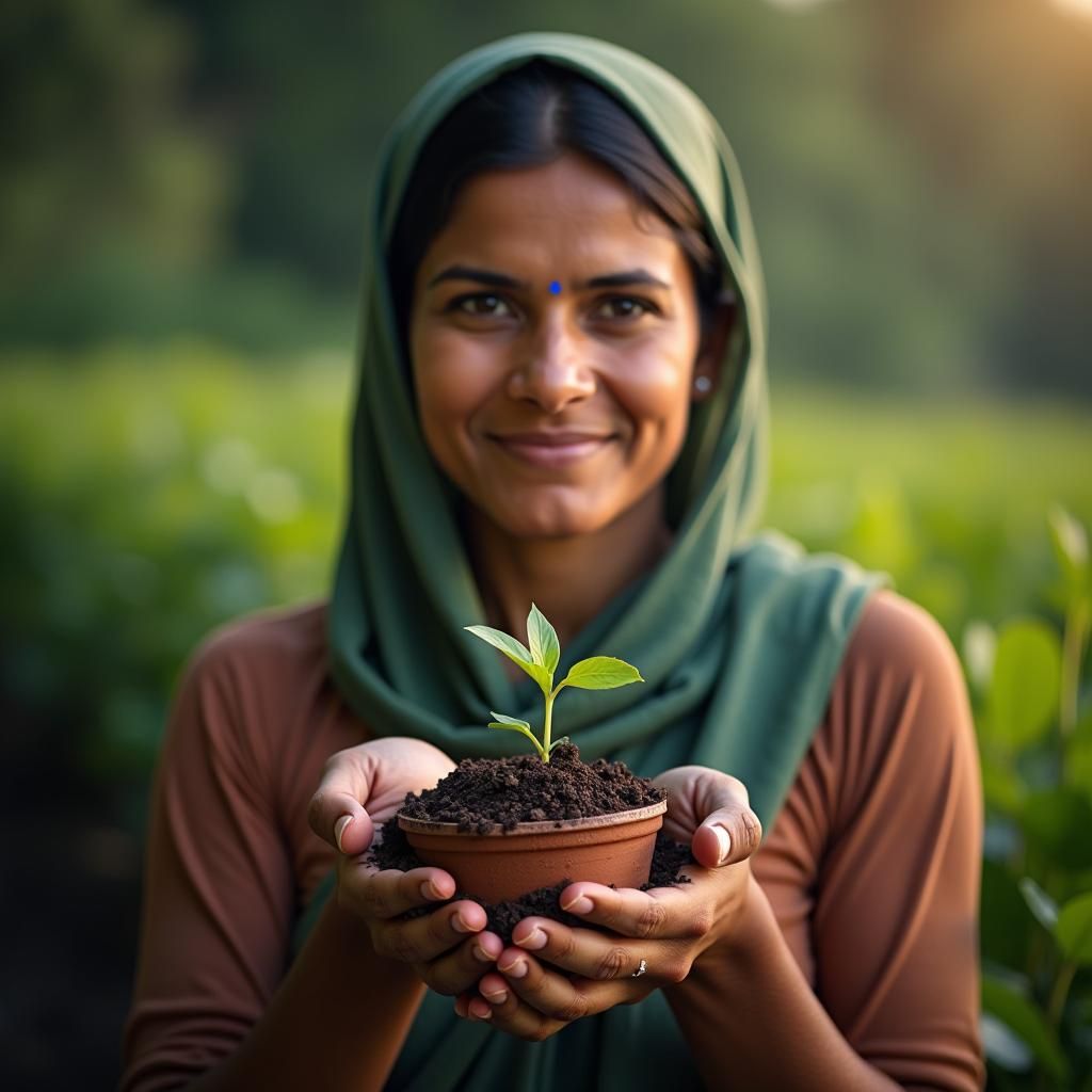 Empowered Woman Farmer Portrait with Gujarat Map