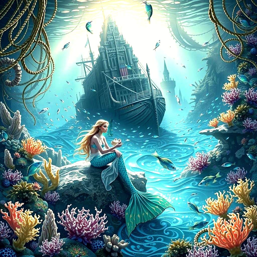 Enchanting Mermaid Scene in Vibrant Underwater World