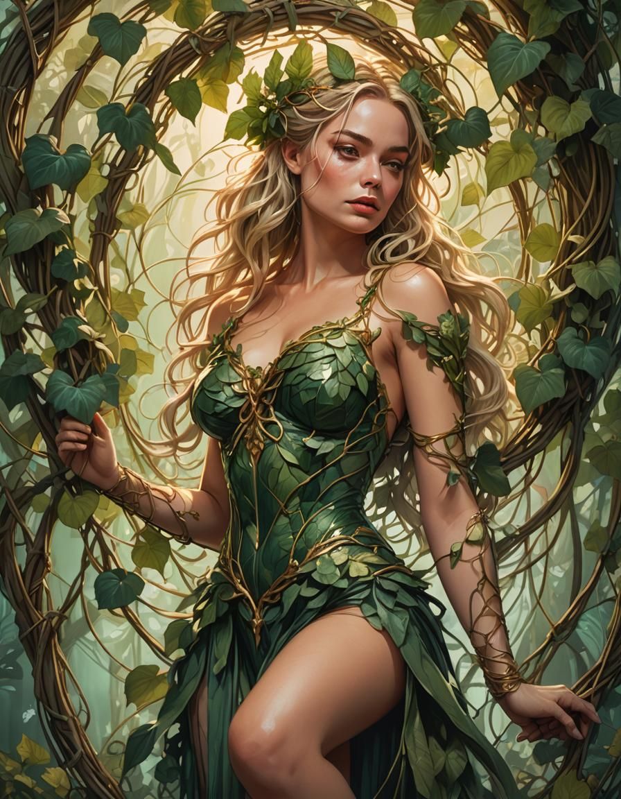 Fairy in Vines: Art Nouveau Portrait in 8K