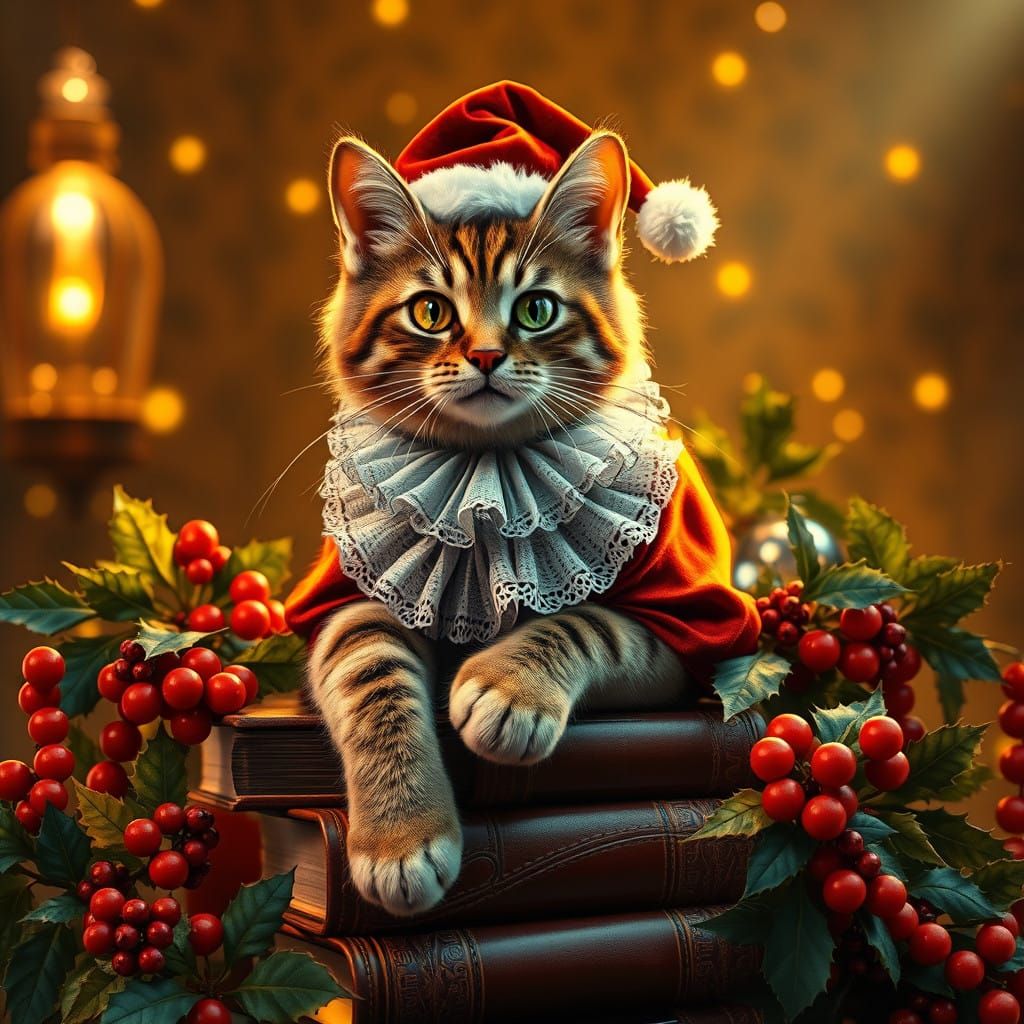 Regal Feline Scholar in Art Nouveau Style