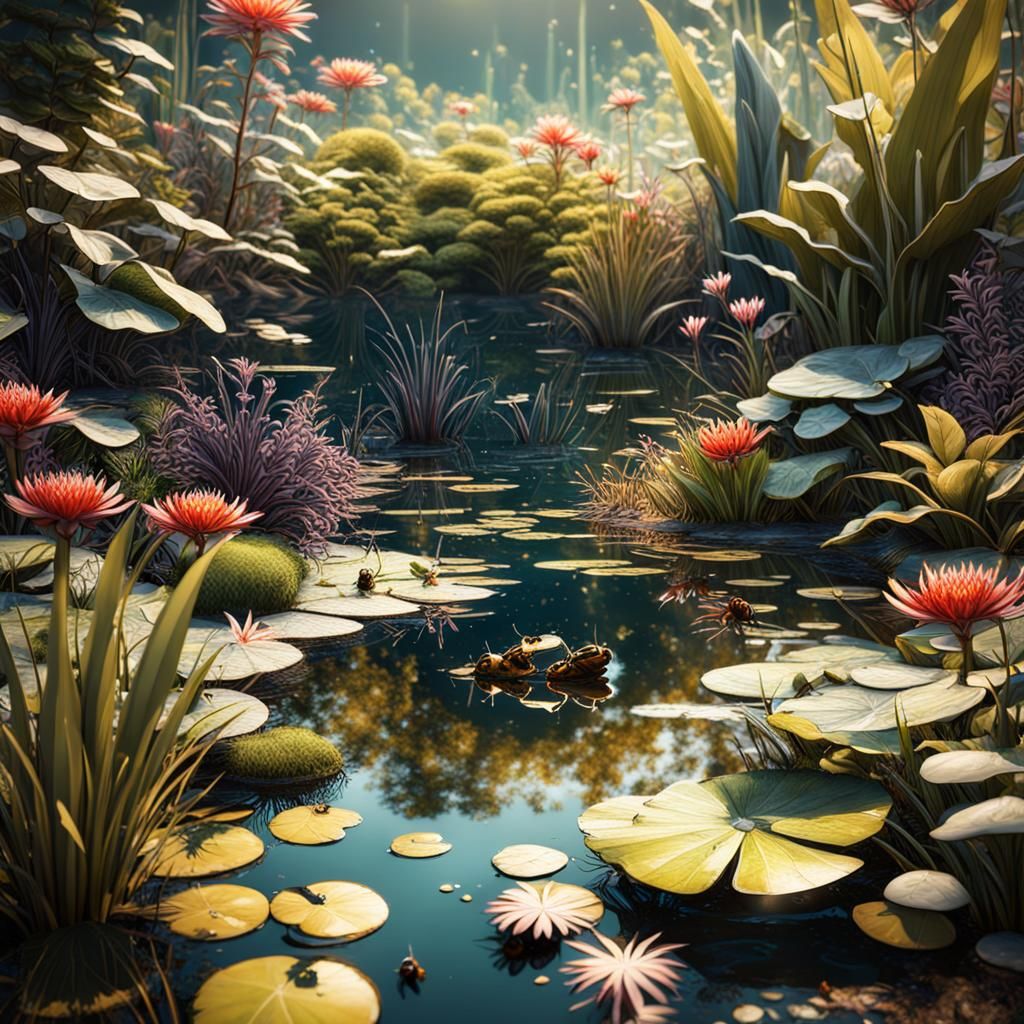 Detailed Pond Life Matte Painting