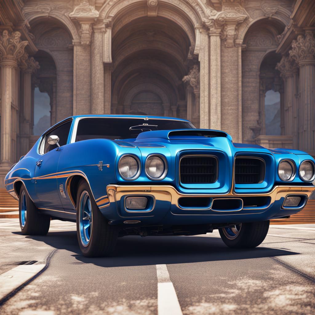 1971 GTO Judge Line Art in Matte Painting Style