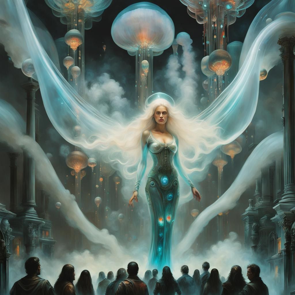 Bioluminescent Crystal Demon in a Swarm of Ghosts