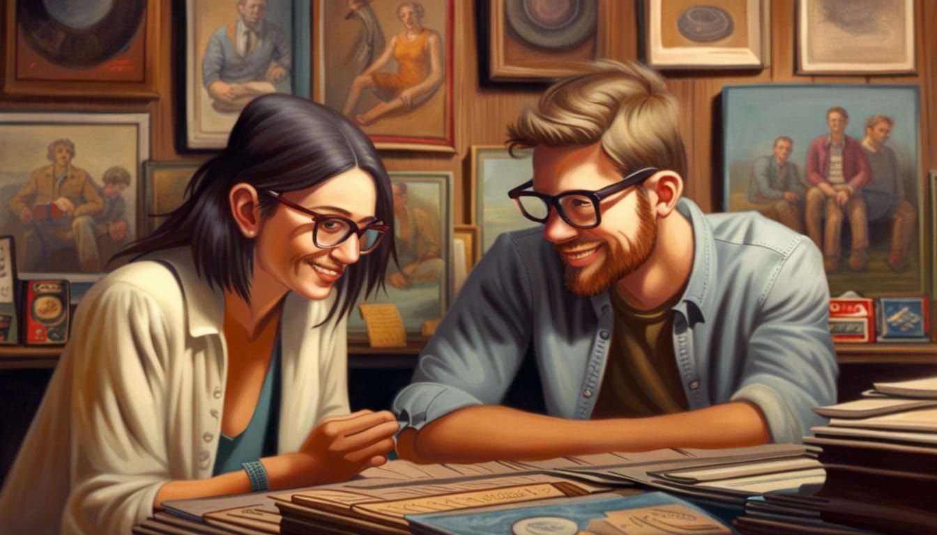 Hipster Couple Discovering Vinyl Records in Vintage Store