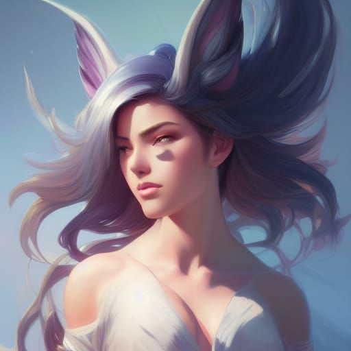 Detailed Portrait of Ahri in Art Nouveau Style