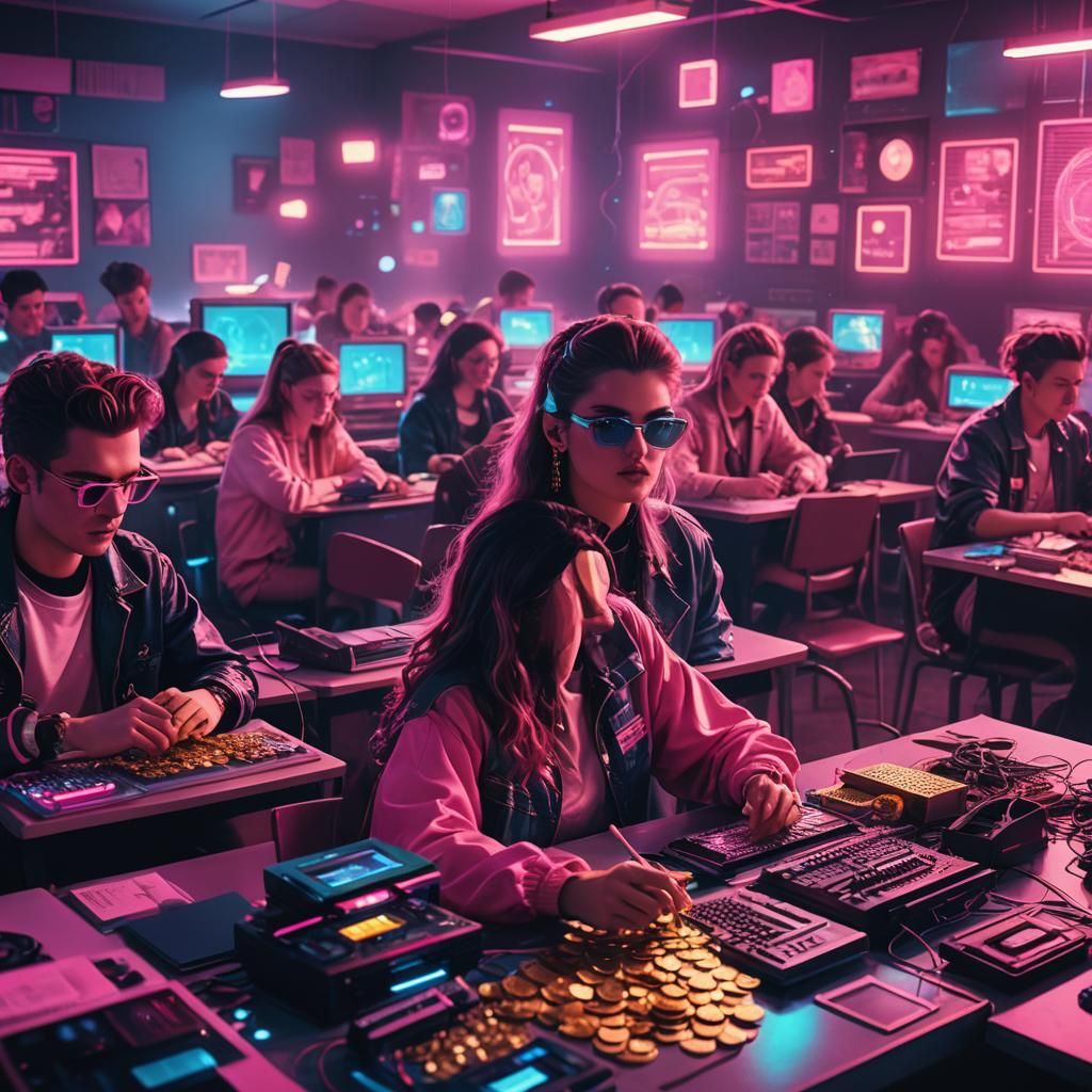 Synthwave Classroom Overflowing with Gold and Neon
