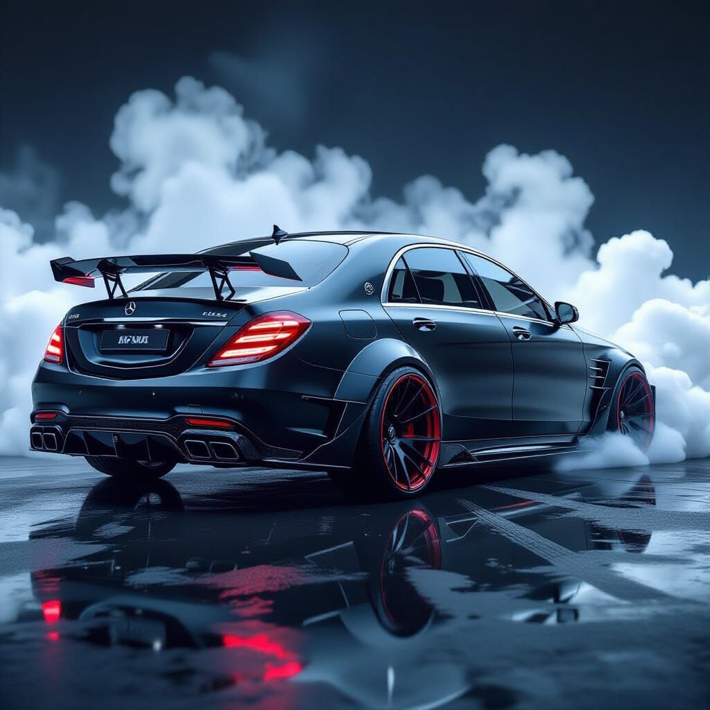 Futuristic Brutalism Mercedes Maybach Drifting in Neon Garag...