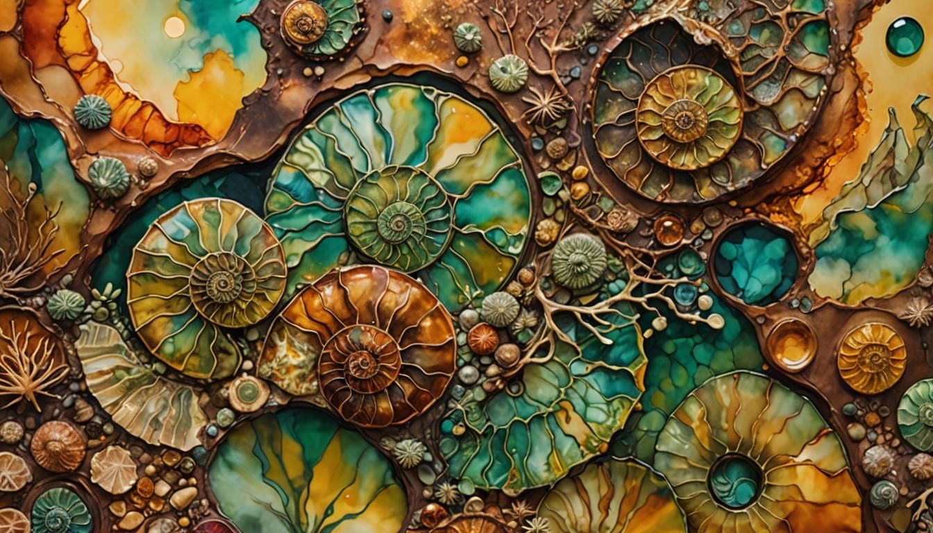 Surreal Fossils in Arizona Desert, Alcohol Ink Art