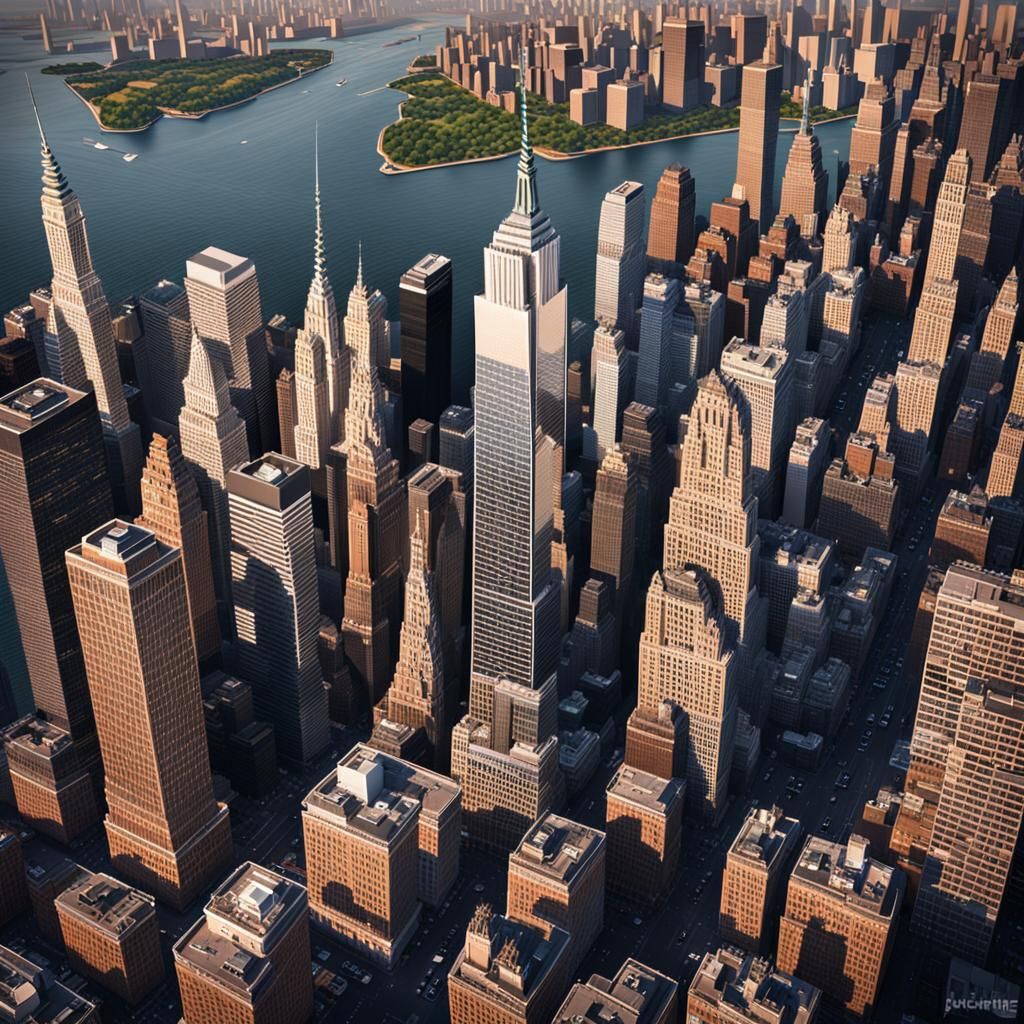 Photorealistic New York City Skyline from Above