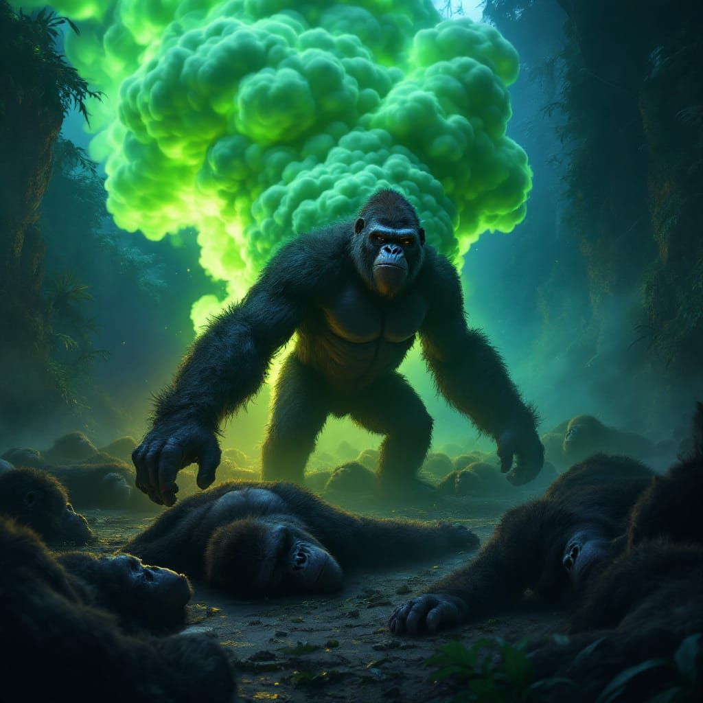 Hyperrealistic Gorilla Gas Cloud in Jungle Setting