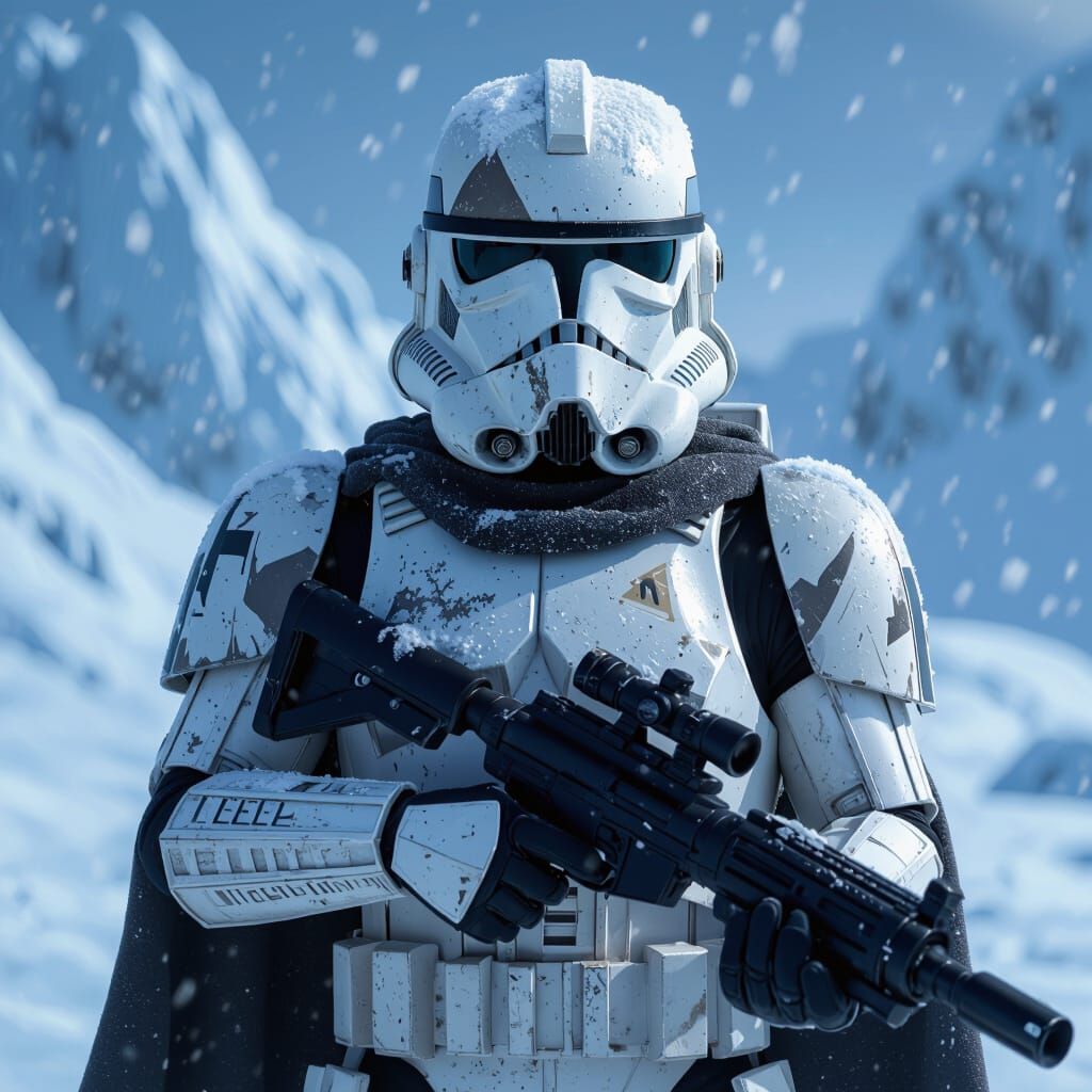Clone Trooper Guarding Ice Planet in Blizzard