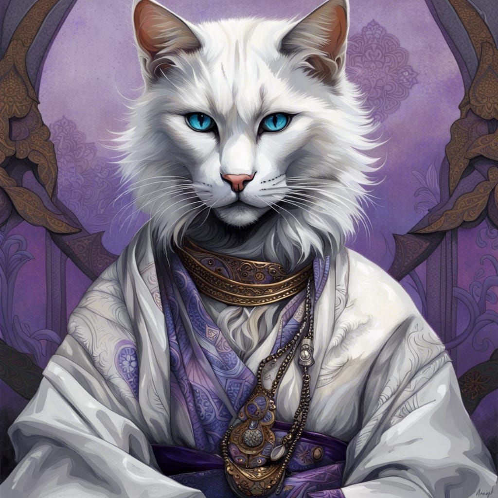 Ornate Portrait of a Tabaxi Monk in Fantasy Setting