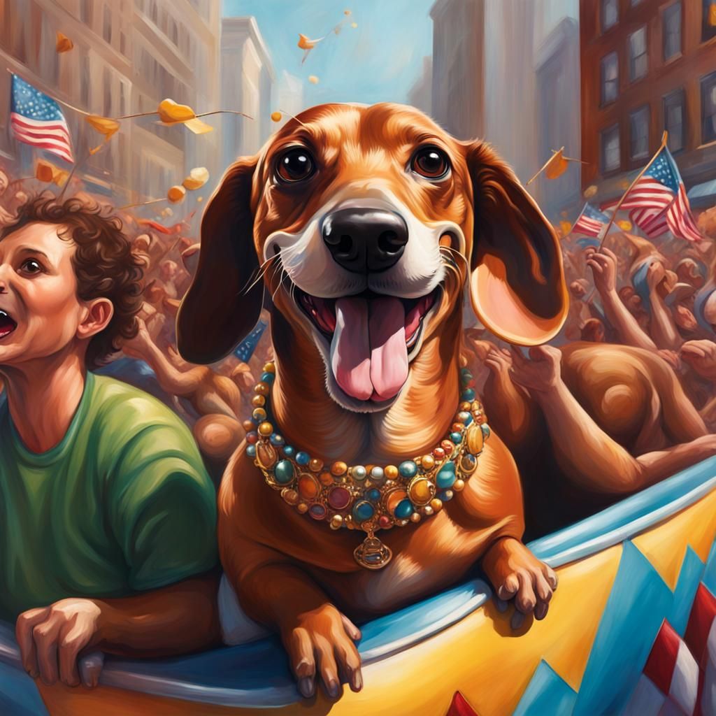 Hyperrealistic Weiner Dog Float in Parade