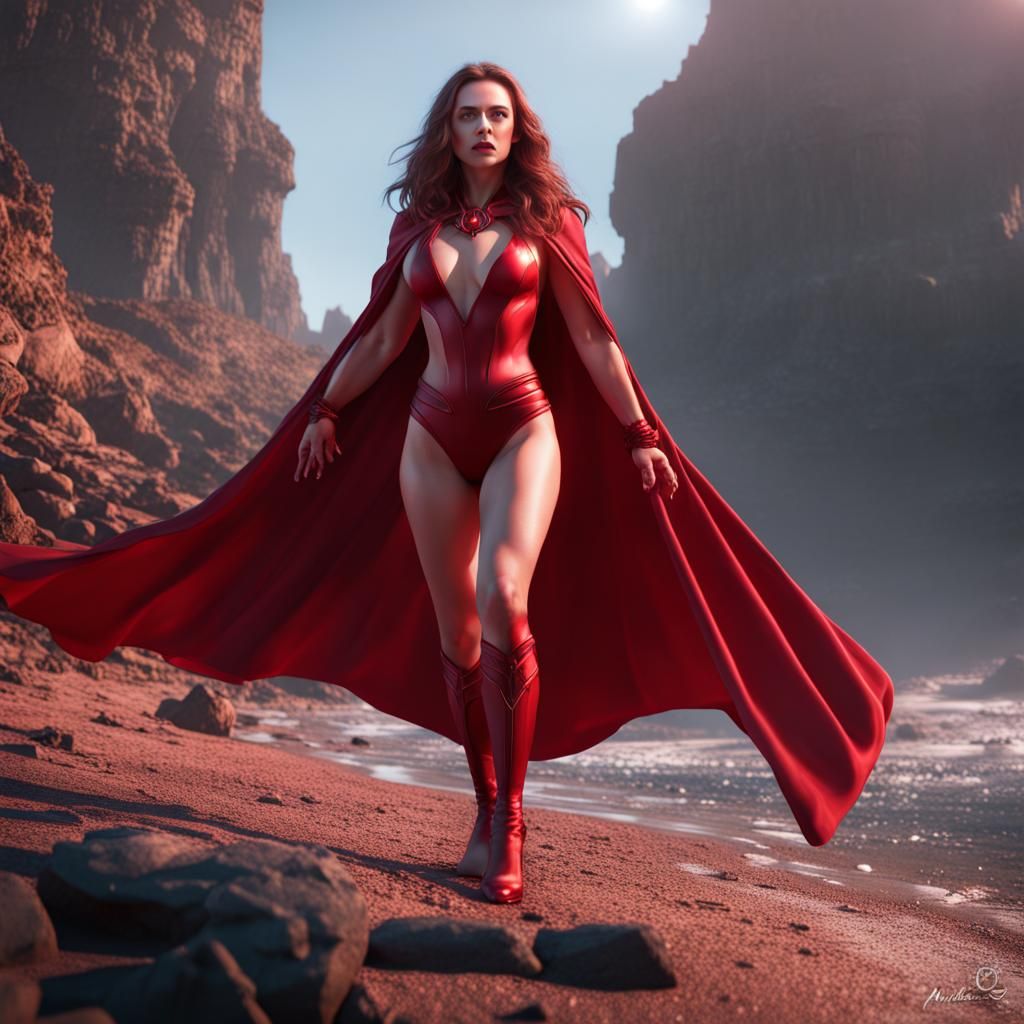 Scarlet Witch in Bikini and Cape: Digital Art