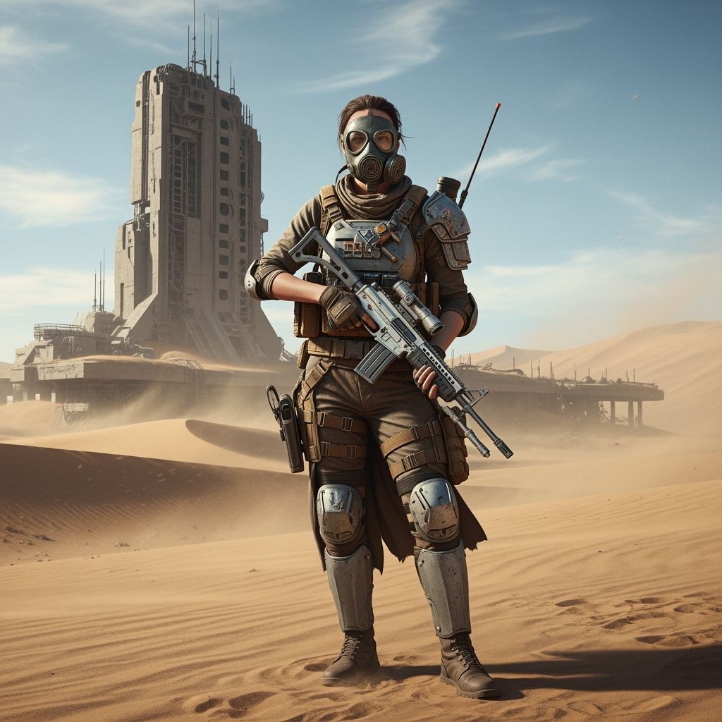 Lone Survivor in Post-Apocalyptic Desert Landscape