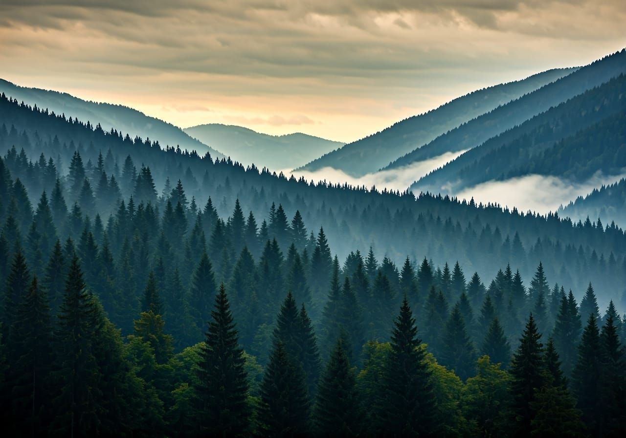 Misty Alpine Landscape in Impressionist Style