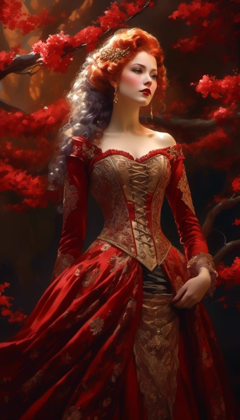 Hedge Witch with Cherry Blossoms in Victorian Style