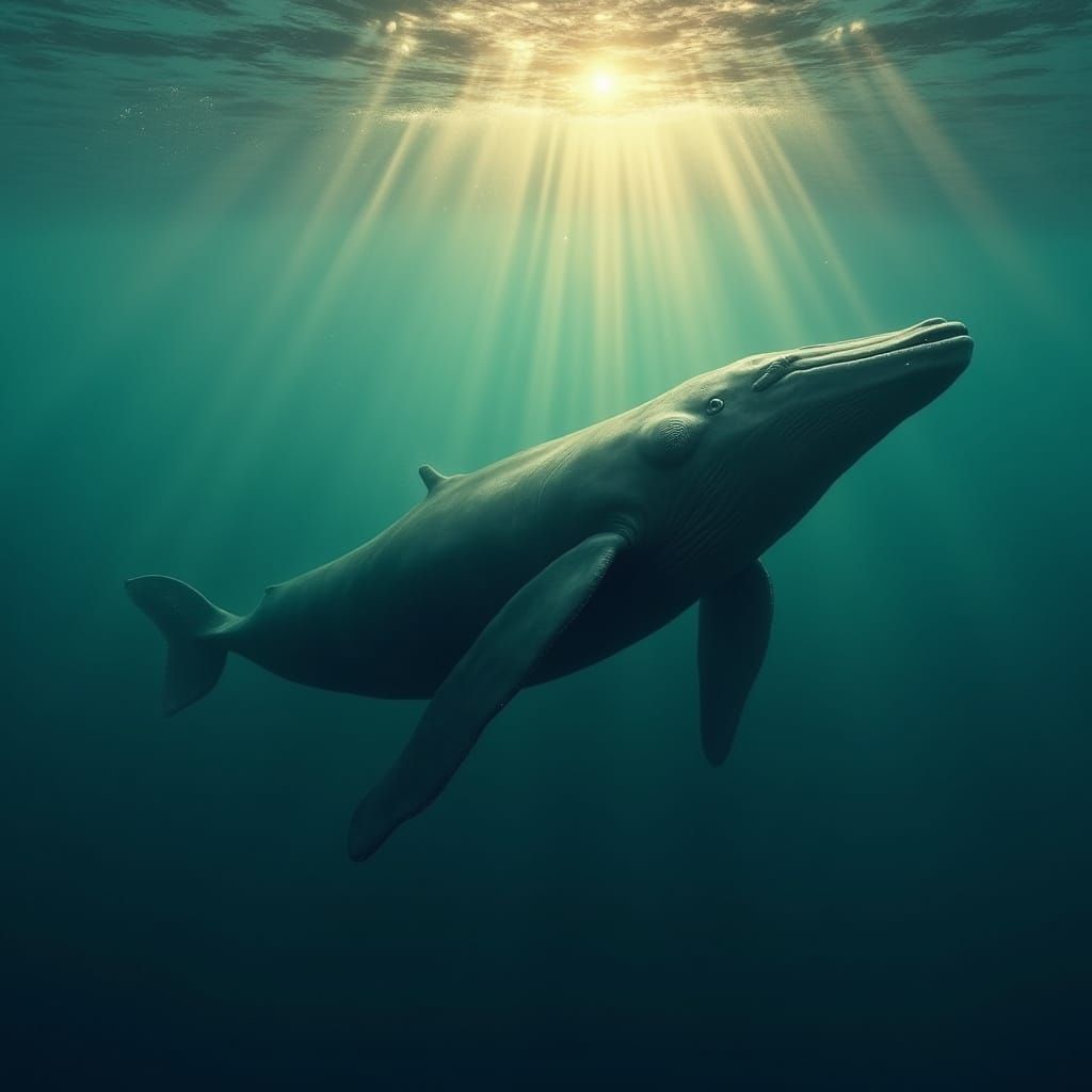 Humpback Whale in Turquoise Water with Sun Rays
