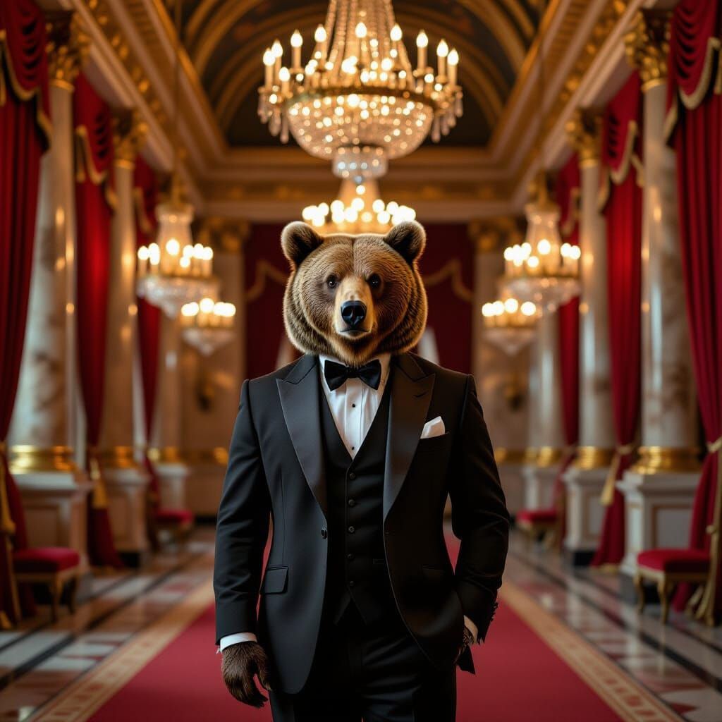 Distinguished Bear in Suit at Palace Hall
