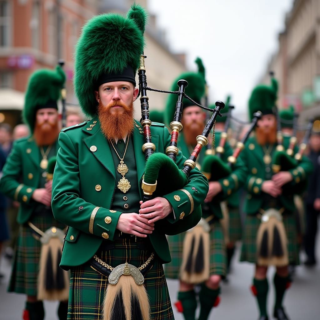 Traditional Irish Men Celebrate St. Patrick's Day with Kilts...