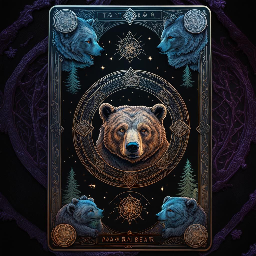 Hibernating Mama Bear Tarot Card in Neon Colors
