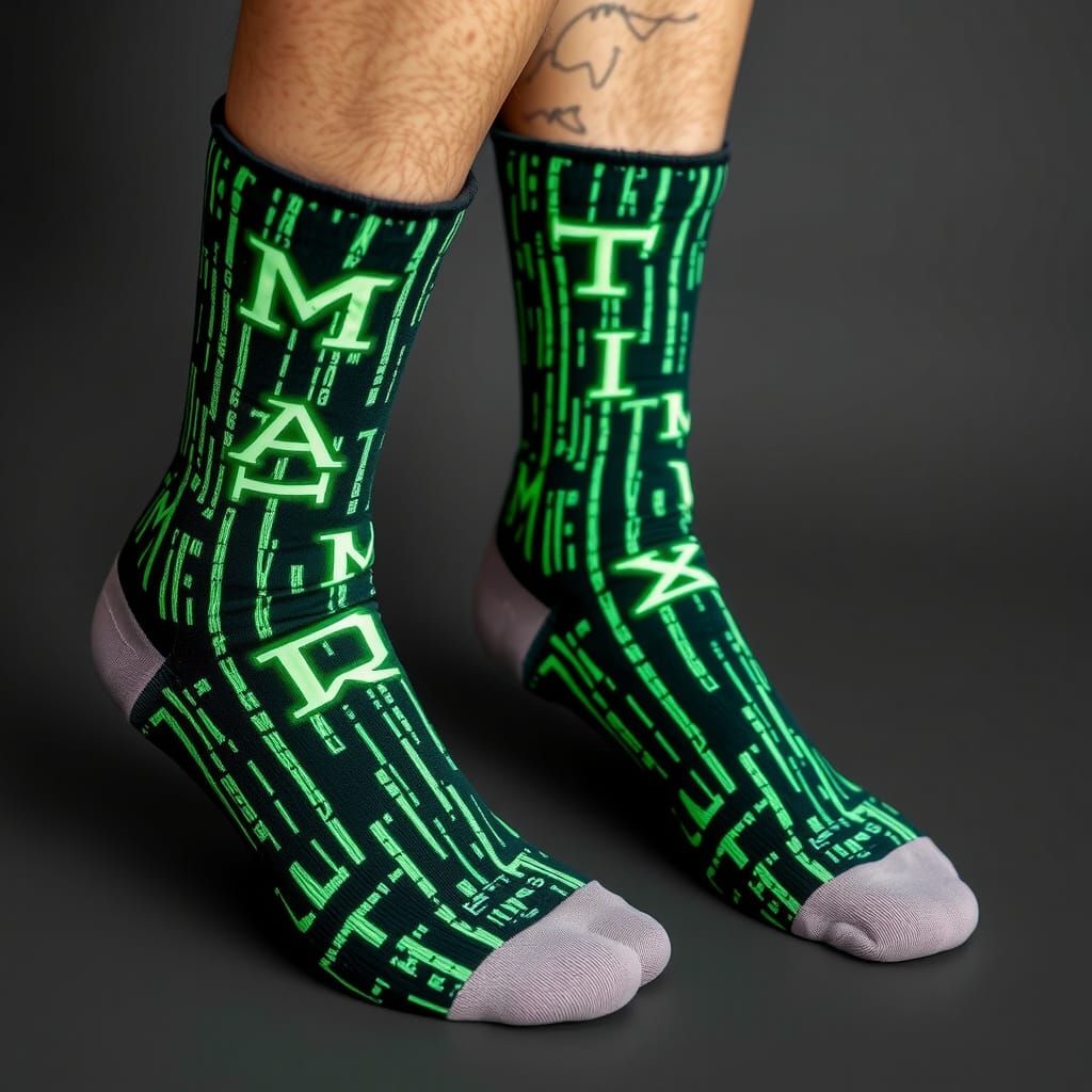 Matrix Socks: Green Neon Letter Pattern Design
