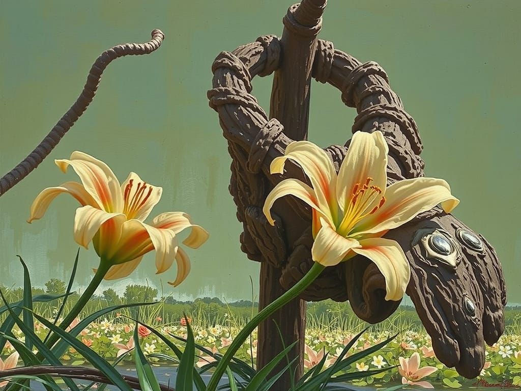 Impressionistic Lilies in a Serene Landscape