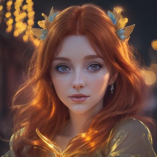 Auburn Haired Woman in Fairy Town