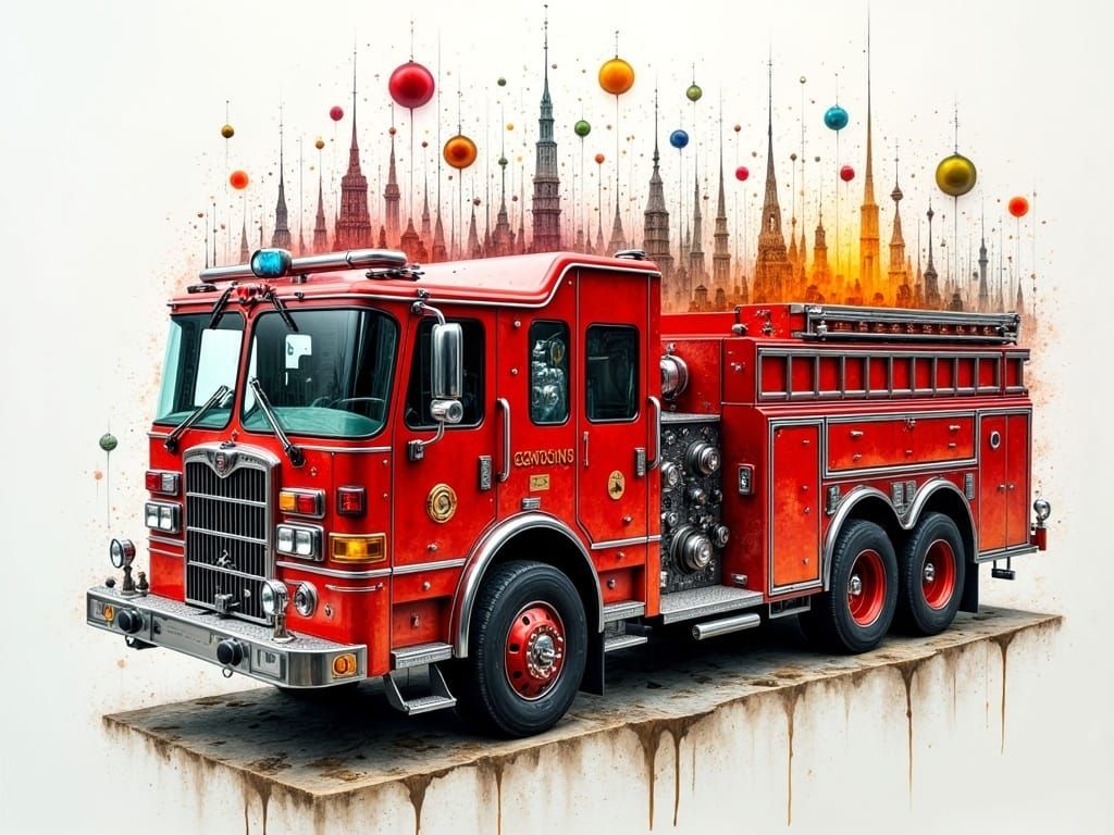 Vibrant Abstract Art in a Dynamic Red Fire Truck Aesthetic