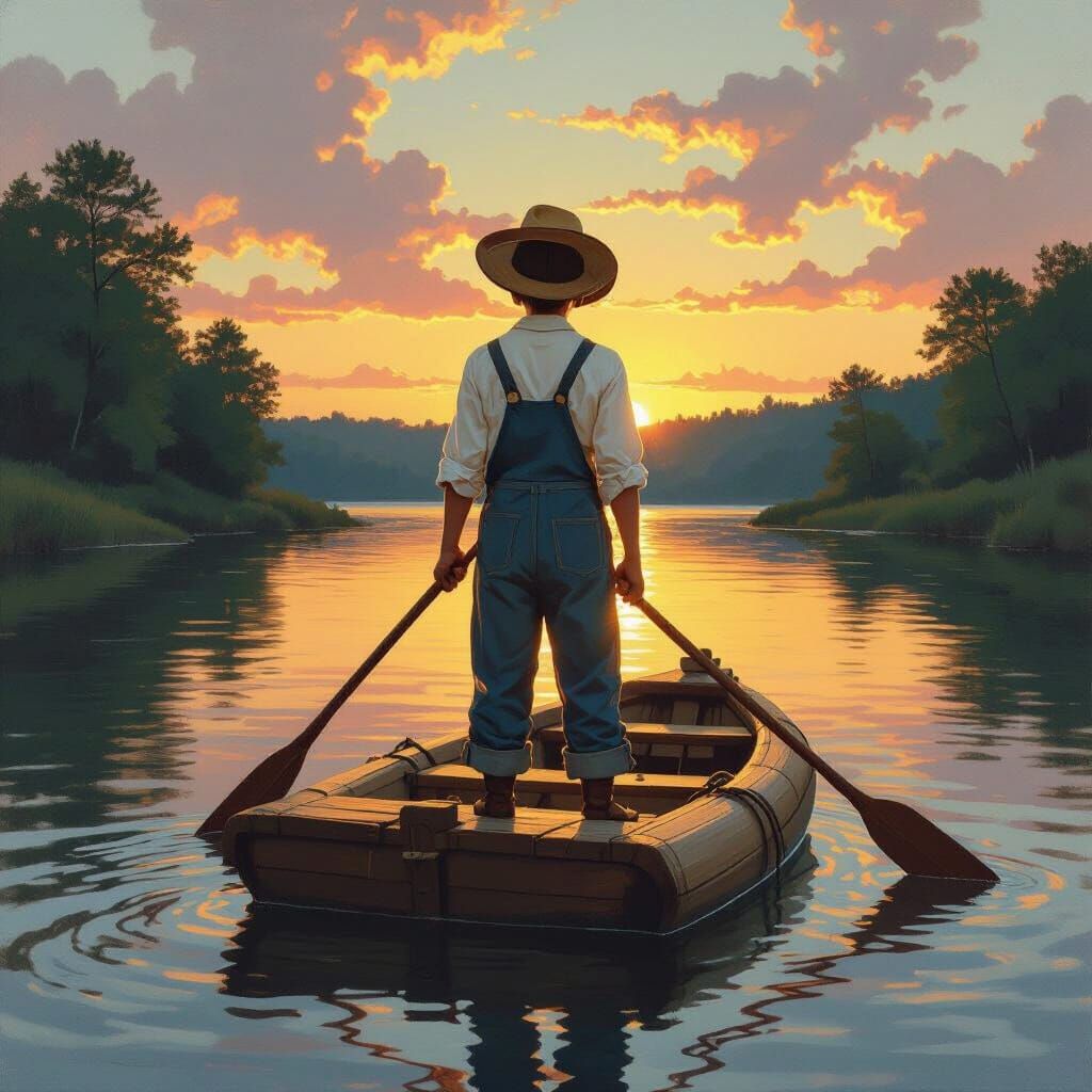 Tom Sawyer's River Adventure in Classic Illustration Style